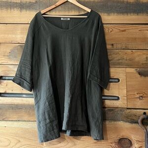 Flax 3/4 sleeve linen shirt - olive green